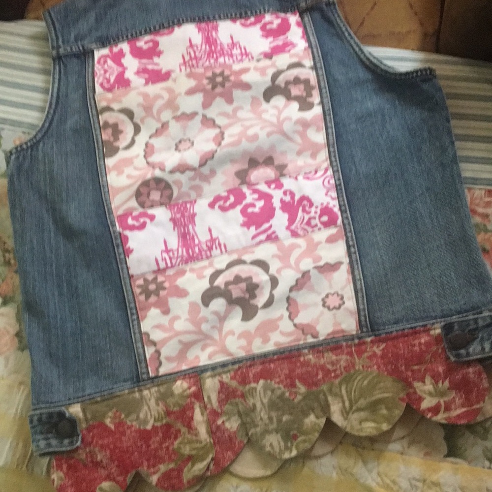 Handmade Upcycled Vest Denim fabric collage panel